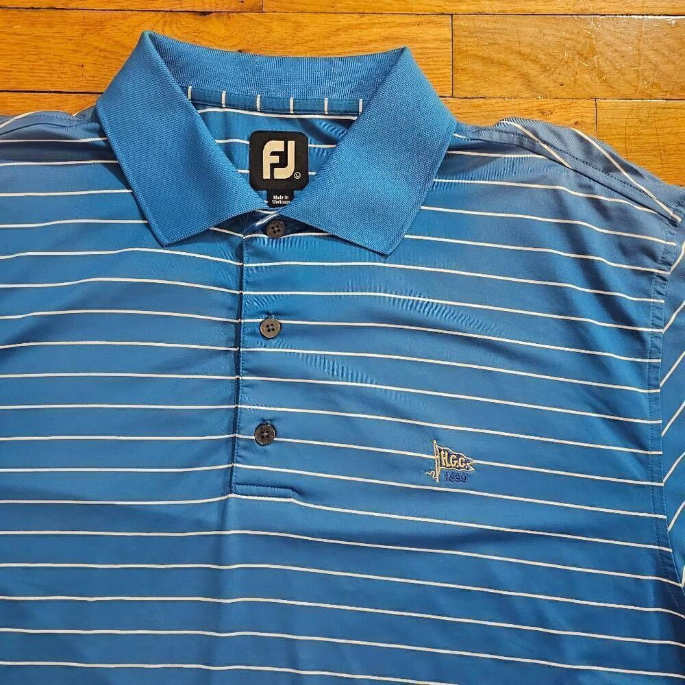 FootJoy Mens Large Blue Striped Stretch Golf Polo Shirt - Picture 5 of 7